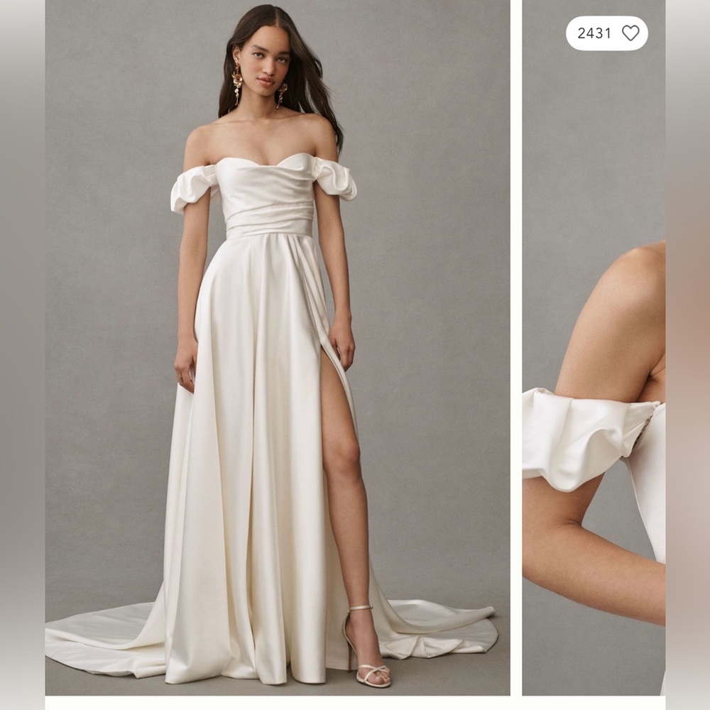 Jenny Yoo Kennedy Off-The-Shoulder A-Line Satin Wedding Gown